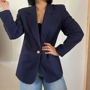 Vintage wool blend blue crest 80s blazer retro market jacket size 8